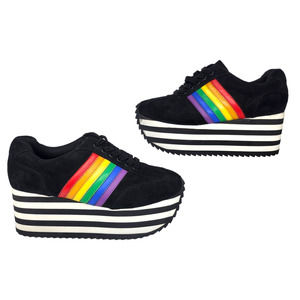Charla Tedrick Dolls Kill Shoes 6 Black Rainbow Striped Platform Sneakers LGBTQ
